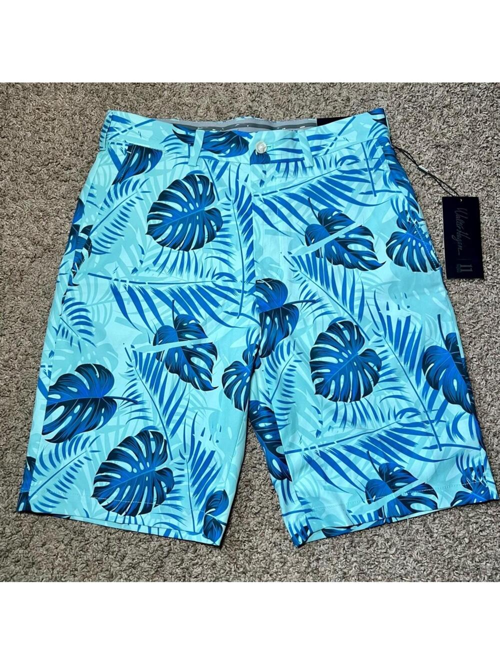 Walter Hagen Mens Medium Blue Tropical Performance Stretch Golf Shorts